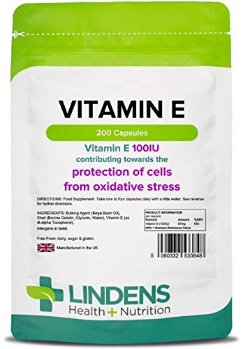 Lindens Vitamina E 100 UI en cápsulas | Potente antioxidante que protege las células del estrés