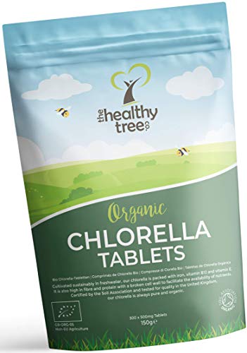 TheHealthyTree Company Tabletas de Chlorella Orgánica - Pared Celular Rota - 300 x 500mg (150g)