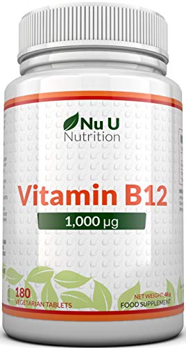 Vitamina B12 1000 μg - B12 Metilcobalamina de Alta Potencia - 180 Comprimidos Vegetarianos y Veganos